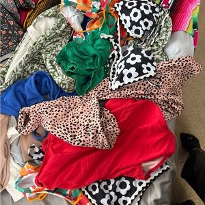 Abercrombie & Fitch Red and Black Floral Bikinis